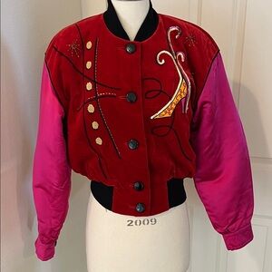 Escada Red and Pink Bomber Jacket size 35